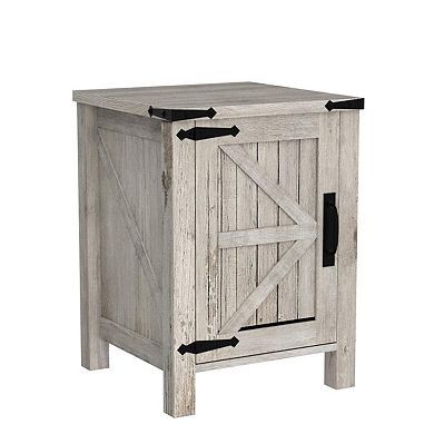 Farmhouse Nightstand Charging Station Barn Door Adjustable Shelf