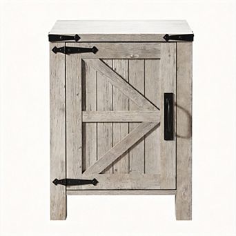 Farmhouse Nightstand Charging Station Barn Door Adjustable Shelf