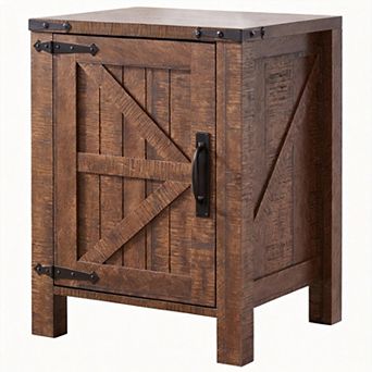 Farmhouse Nightstand Charging Station Barn Door Adjustable Shelf