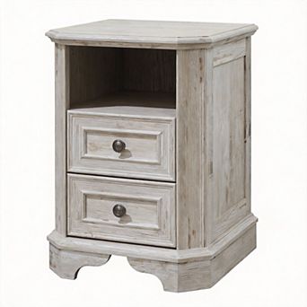 Farmhouse Nightstand Charging Station 2-Drawer Bedside Table