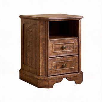 Farmhouse Nightstand Charging Station 2-Drawer Bedside Table