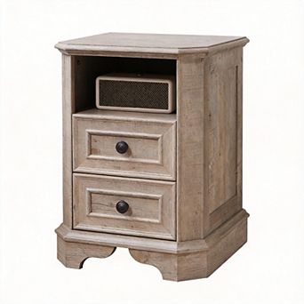 Farmhouse Nightstand Charging Station 2-Drawer Bedside Table