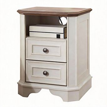 Farmhouse Nightstand Charging Station 2-Drawer Bedside Table