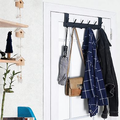 Over Door 6-Hook Rack for Towels Coats No Drill 1 Pack