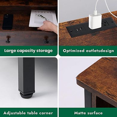 Retro LED Bedside Tables (2-Piece Set) with Charging Station and Adjustable Drawer