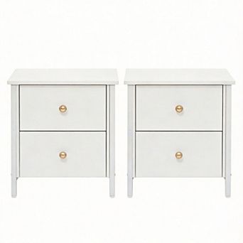 Retro LED Bedside Tables (2 pc Set) with Charging Station and Adjustable Drawer