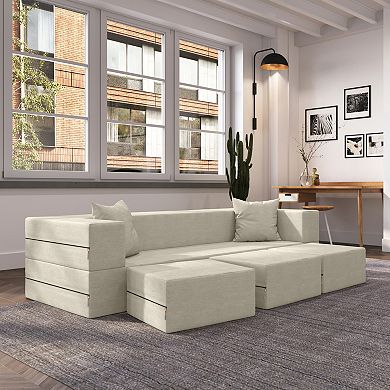 Jaxx Zipline Convertible Sleeper Sofa & Ottomans California King-Size Bed, Microvelvet