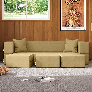 Jaxx Zipline Convertible Sleeper Sofa & Ottomans California King-Size Bed, Microvelvet