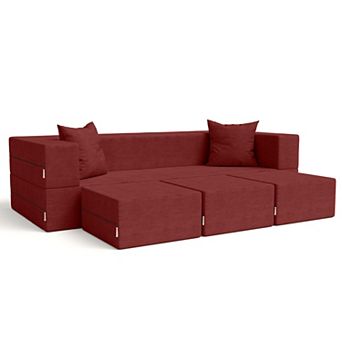 Jaxx Zipline Convertible Sleeper Sofa & Ottomans California King-Size Bed, Microvelvet