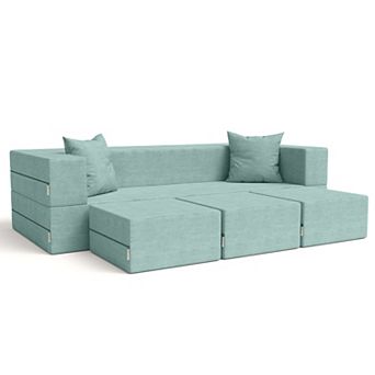 Jaxx Zipline Convertible Sleeper Sofa & Ottomans California King-Size Bed, Microvelvet