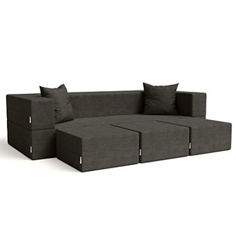 Jaxx Zipline Convertible Sleeper Sofa & Ottomans California King-Size Bed, Microvelvet