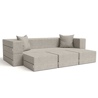 Jaxx Zipline Convertible Sleeper Sofa & Ottomans California King-Size Bed, Microvelvet