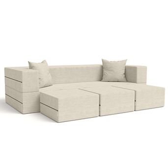 Jaxx Zipline Convertible Sleeper Sofa & Ottomans California King-Size Bed, Microvelvet