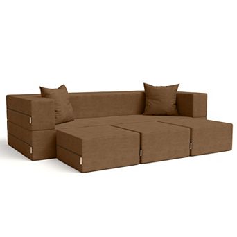 Jaxx Zipline Convertible Sleeper Sofa & Ottomans California King-Size Bed, Microvelvet