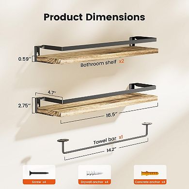 Floating Towel Bar With Shelf Bathroom Kitchen Bedroom 2pc