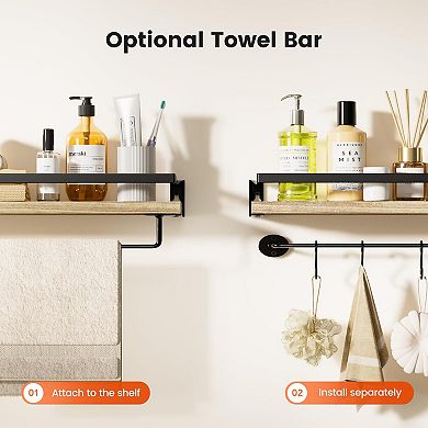 Floating Towel Bar With Shelf Bathroom Kitchen Bedroom 2pc