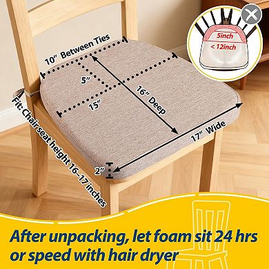 D-Shaped Chair Cushions 2" Thick with Ties Machine-Washable Cover