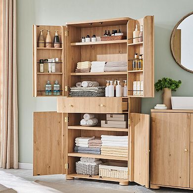 Curved 4-Door Storage Cabinet with Adjustable Shelves