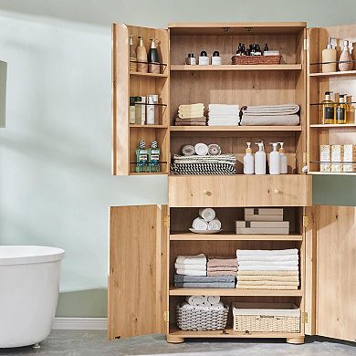 Curved 4-Door Storage Cabinet with Adjustable Shelves