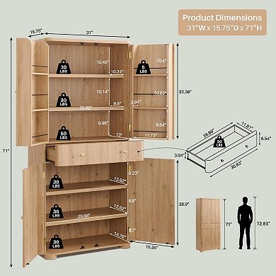 Curved 4-Door Storage Cabinet with Adjustable Shelves