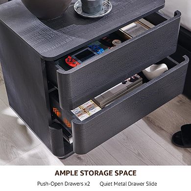Nightstand Charging Station Push-to-Open 2-Drawer Modern Bedside Table