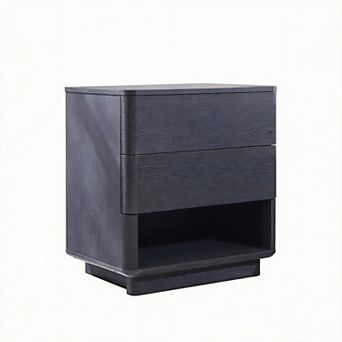 Nightstand Charging Station Push-to-Open 2-Drawer Modern Bedside Table