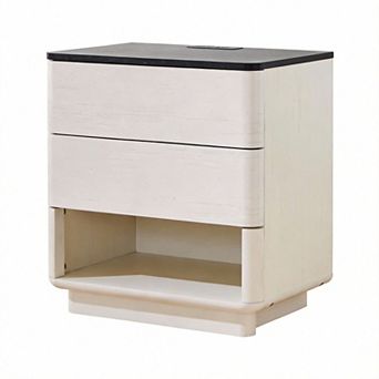 Nightstand Charging Station Push-to-Open 2-Drawer Modern Bedside Table