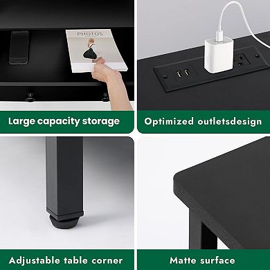 LED Nightstand with Charging Station and 2 Drawers Adjustable Bedside Table