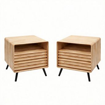 Fluted Nightstand with Charger 2 Drawers Cubby