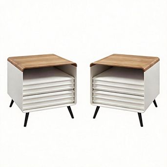 Fluted Nightstand with Charger 2 Drawers Cubby