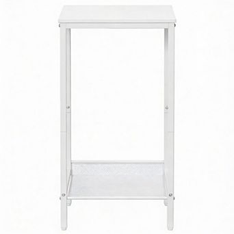 Industrial Tall Side Table Rustic Adjustable Mesh Shelf