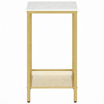 Industrial Tall Side Table Rustic Adjustable Mesh Shelf