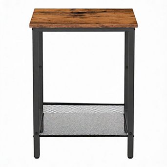 Industrial Tall Side Table Rustic Adjustable Mesh Shelf
