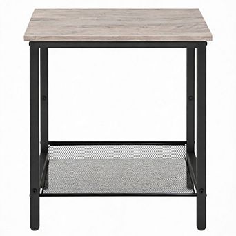 Industrial Tall Side Table Rustic Adjustable Mesh Shelf