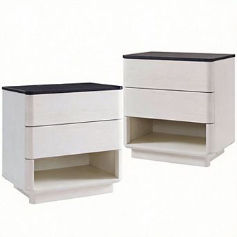 Nightstand with Charging Station Push-to-Open Drawers