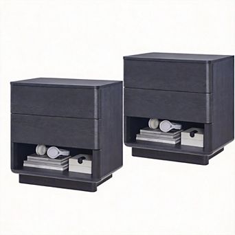 Nightstand with Charging Station Push-to-Open Drawers