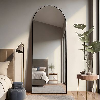 Arched Full Length Mirror with Stand Black Wood Frame 65x22