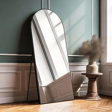 Arched Full Length Mirror with Stand Black Wood Frame 65x22