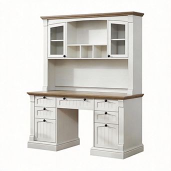 Executive Desk Hutch Drawers Charging Station Keyboard Tray File Cabinet