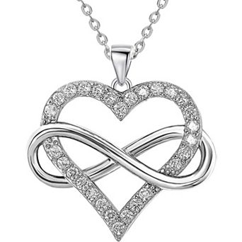 Infinity Heart Necklace Cubic Zirconia Sterling Silver Jewelry Wife Lover Mother Gift