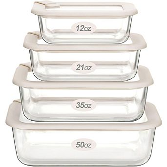 Glass Food Storage Containers with Glass Lids, Airtight, Microwave Safe, 4-Pack