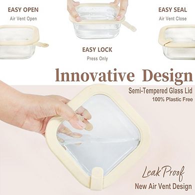 Glass Food Storage Containers with Glass Lids, Airtight, Microwave Safe, 4-Pack