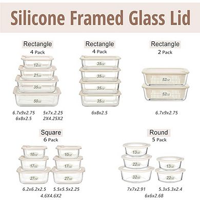 Glass Food Storage Containers with Glass Lids, Airtight, Microwave Safe, 4-Pack