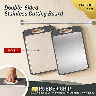 Stainless Steel Double-Sided Cutting Board, Non-Toxic, Easy to Clean, Large 16"x11"