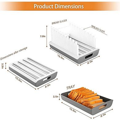 304 Stainless Steel Bread Slicer with Storage Tray, Adjustable Width for Bread, Bagels & Cake