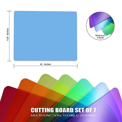 Set of 7 Flexible Plastic Cutting Boards, BPA-Free, Dishwasher Safe, 15x12", Translucent Colors