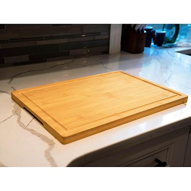 18" Bamboo Cutting Board with Handles & Juice Grooves - Large Wooden Chopping Block