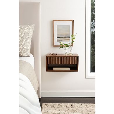 Reid Floating Wood Side Table with Open Storage
