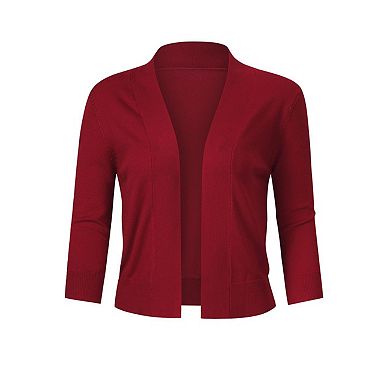 Women's Cropped Cardigan 3/4 Sleeve Open Front Sweater Classic Solid Color Shrug