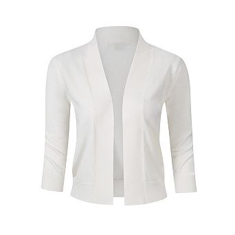 Women's Cropped Cardigan 3/4 Sleeve Open Front Sweater Classic Solid Color Shrug